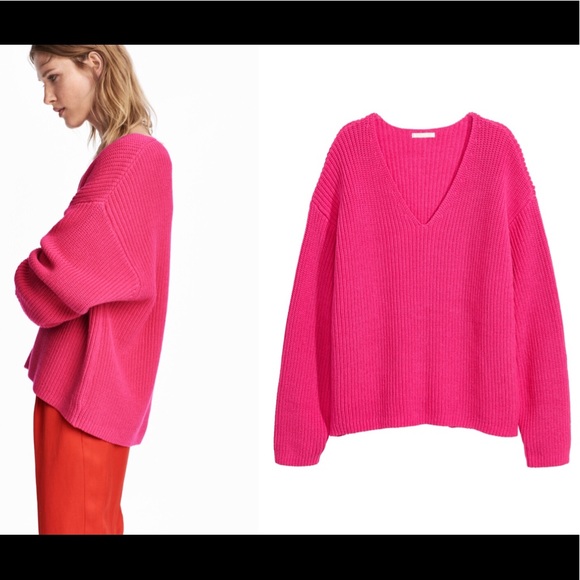 pink v neck sweater